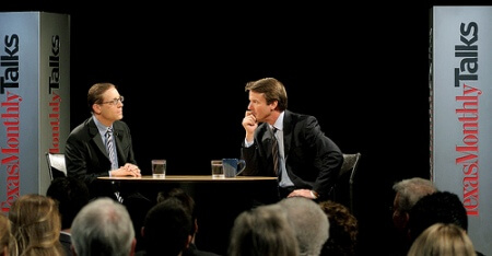 Evan Smith (left) on Texas Monthly Talks, interviewing John Edwards.