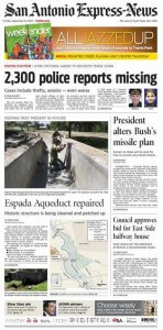Front page story about San Antonio police reports in the San Antonio Express-News