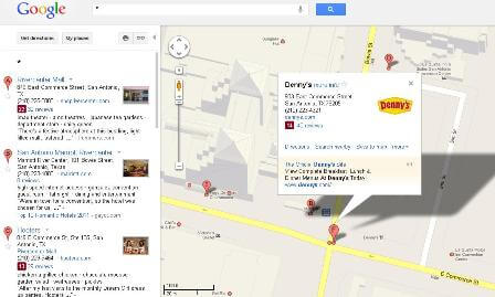 Denny's restaurant on Google maps in San Antonio