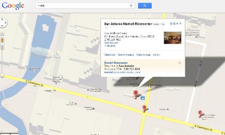 Google map view of the Marriott Hotel in San Antonio, Texas