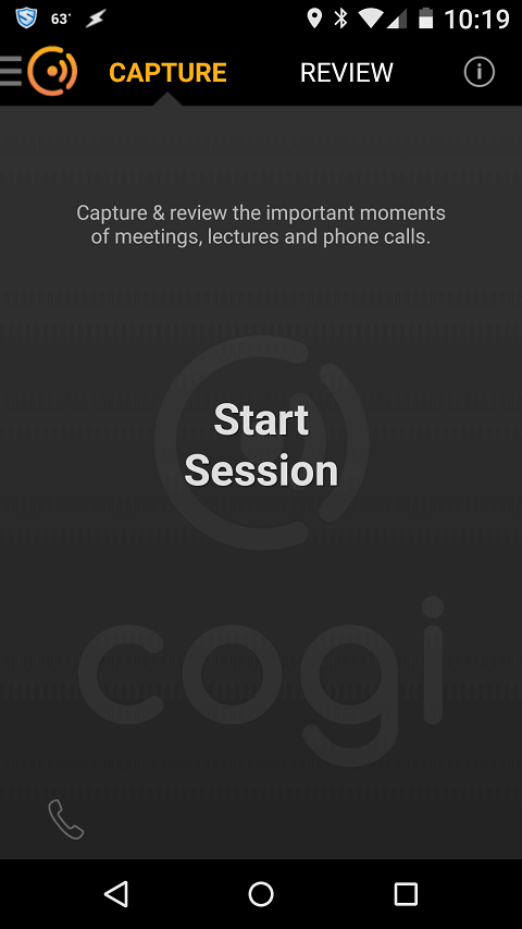 Cogi Start Session Screen